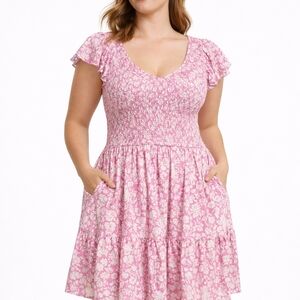 Universal Thread Pink Floral Smocked Dress With Pockets M